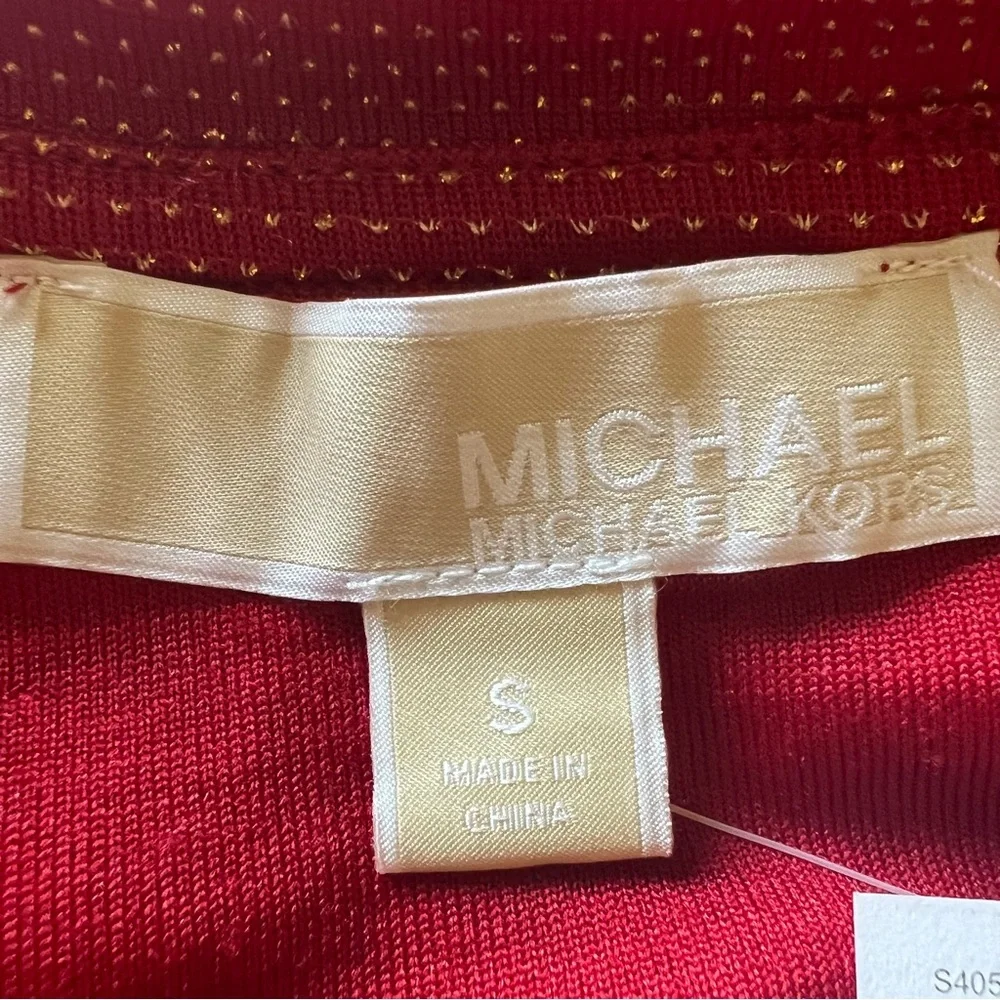 NWT $140 Michael Kors Red Dress Small Gold Metallic Faux-Wrap Crimson - Picture 13 of 15